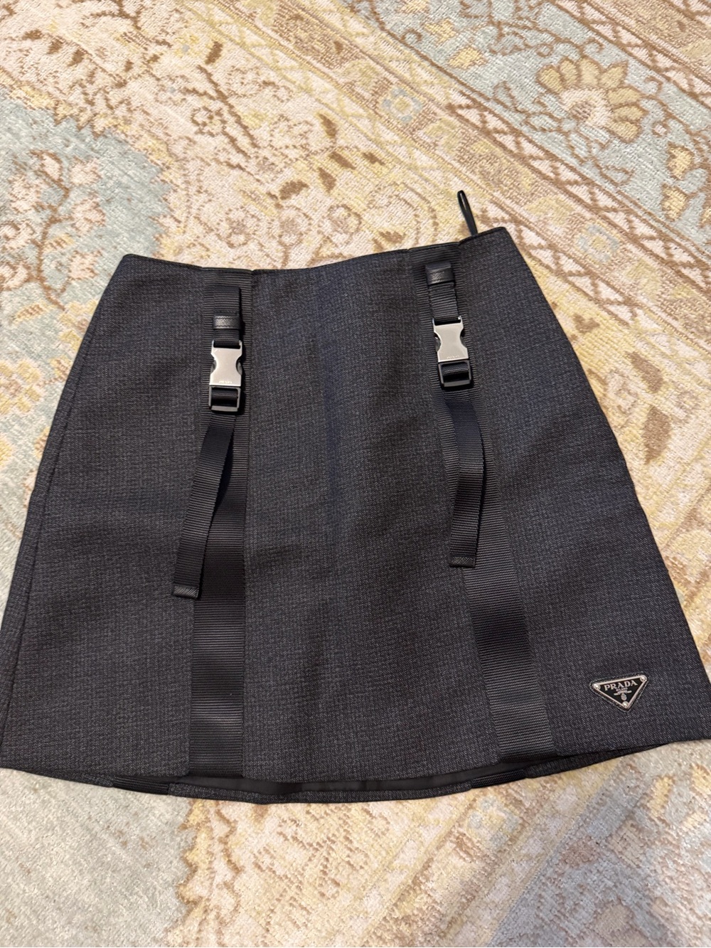Prada Charcoal Black Mini Skirt with Buckle Straps